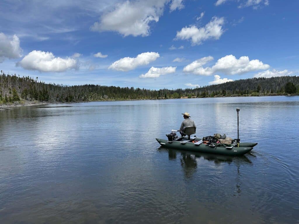 Survey of lake dam using a raft